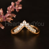 0.3ct Round Cut Moissanite Curved Chevron Crown Ring 14K Yellow Gold Plated