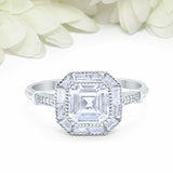 1.5ct Asscher Cut Diamond Engagement Ring Baguette Halo 14k White Gold Finish