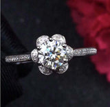2.4ct Engagement Ring Round Cut Diamond Flower Design 14k White Gold Finish