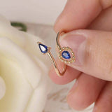 1ct Pear Blue Sapphire Two Stone Open Bypass Engagement Ring 14k YellowGold Over