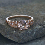 2ct Round Cut Peach Morganite Leaf Milgrain Accents Ring 14k Rose Gold Finish