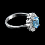 2.55ct Engagement Ring Oval Cut Blue Topaz Diamond Floral 14k White Gold Finish