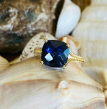 2ct Cushion Cut Blue Sapphire Braided Shank Solitaire Ring 14k YellowGold Finish