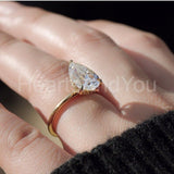 0.4ct Pear Simulated Diamond Hidden Halo Engagement Ring 14k Yellow Gold Plated