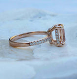 1.2ct Engagement Ring Radiant Cut Peach Morganite Hidden Halo 14k Rose Gold Over
