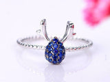 1.3ct Round Cut Blue Sapphire Engagement Ring Deer Antler 14k White Gold Finish