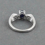 1.5ct Engagement Ring Oval Cut Blue Sapphire Pointed Shank 14k White Gold Finish
