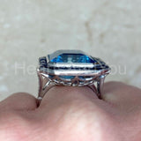 2.2ct Emerald Cut Simulated Aquamarine Art Deco Halo Ring 14k White Gold Plated