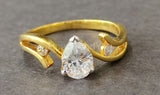 0.5ct Pear Cut Simulated Diamond Solitaire Trilogy Ring 14k Yellow Gold Plated