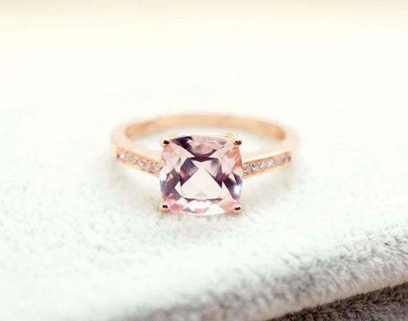 1.2ct Cushion Cut Peach Morganite Engagement Ring Solitaire 14k Rose Gold Finish