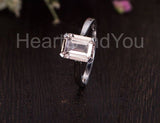 1ct Emerald Cut Simulated Peach Morganite Solitaire Ring 14k White Gold Plated