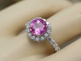 2.3ct Round Cut Pink Sapphire Engagement Ring Diamond Halo 14k White Gold Finish