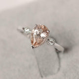 1.6ct Pear Cut Morganite Engagement Ring Milgrain Trilogy 14k White Gold Finish