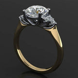 2ct Round Cut VVS1 Diamond Cluster Accents Solitaire Ring 14k Yellow Gold Finish