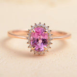 2.3ct Oval Cut Simulated Pink Sapphire Cluster Halo Ring 14k Rose Gold Plated