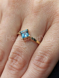 0.5ct Asscher Cut Simulated Blue Aquamarine Solitaire Ring 14k YellowGold Plated