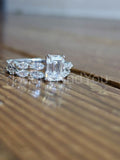 2.3ct Emerald Simulated Diamond Single Prong Accents Ring 14k White Gold Plated