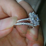 2ct Round Diamond Flower Bridal Set Engagement Ring Band 14k White Gold Finish