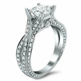 4ct Princess Cut Diamond Split Shank Iced Solitaire Ring 14K White Gold Finish