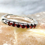 0.3ct Round Cut Garnet Wedding Band Stackable Half Eternity 14k White Gold Over