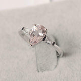 1.4ct Pear Cut Peach Morganite Baguette Accent Trilogy Ring 14k WhiteGold Finish