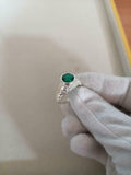 1ct Engagement Ring Round Cut Green Emerald Filigree 14k White Gold Finish