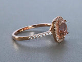 2ct Round Cut Peach Morganite Halo Solitaire Engagement Ring 14k RoseGold Finish