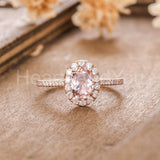 2ct Oval Cut Simulated Peach Morganite Halo Engagement Ring 14k Rose Gold Plated