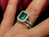 4ct Green Emerald Bridal Set Engagement Ring Vintage Band 14k White Gold Finish