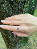 0.2ct Round Cut Blue Sapphire Two Stone Minimalist Ring 14k Yellow Gold Finish