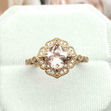 2ct Engagement Ring Cushion Cut Morganite Halo Milgrain 14k Yellow Gold Finish