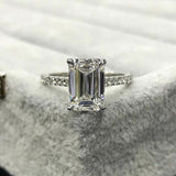 3.5Ct Emerald Cut Diamond Solitaire Ring 14K White Gold Finish with Round Accent