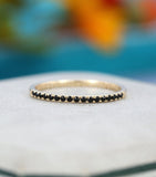 0.3ct Round Simulated Black Diamond Minimalist Wed Band 14k Yellow Gold Plated