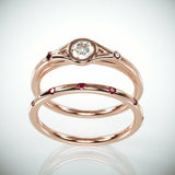1.75Ct Round Cut Diamond Ruby Bridal Set Minimalist Ring 14K Rose Gold Finish