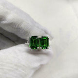 2ct Engagement Ring Green Emerald Cut Two Stone Solitaire 14k White Gold Finish