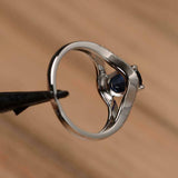 2.2ct Engagement Ring Oval Cut Blue Sapphire Split Shank 14k White Gold Finish