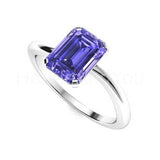 1ct Emerald Cut Simulated Blue Tanzanite Solitaire Ring 14k White Gold Plated