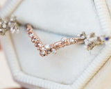 Curved Twig Chevron Stackable Wedding Band 0.5ct Round Diamond 14k RoseGold Over