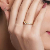0.2ct Round Moissanite Curved Split Shank Wedding Band 14k Yellow Gold Plated