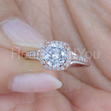 2.1ct Round Cut Moissanite Accented Halo Engagement Ring 14k Dual Gold Plated