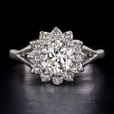 5Ct Round Cut Diamond Flower Design Halo Engagement Ring 14K White Gold Finish