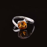 0.3ct Engagement Ring Cushion Cut Yellow Citrine Swirl Twist 14k White Gold Over