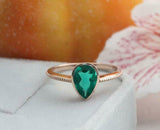 1ct Engagement Ring Pear Cut Green Emerald Solitaire 14k Yellow Gold Finish