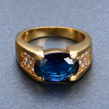 2ct Oval Cut Blue Sapphire Engagement Ring 14k Yellow Gold Over Accent Solitaire