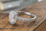 2.2ct Engagement Ring Oval Cut Diamond Round Accent Halo 14k White Gold Finish