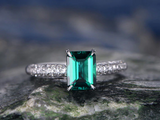 2.3ct Green Emerald Cut Engagement Ring Diamond Accents 14k White Gold Finish