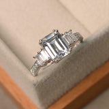 2ct Engagement Ring Emerald Cut Diamond Solitaire Accents 14k White Gold Finish