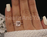 2ct Emerald Cut Simulated Morganite Halo Engagement Ring 14k Rose Gold Plated
