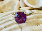2.2ct Engagement Ring Cushion Cut Purple Amethyst Solitaire 14k WhiteGold Finish