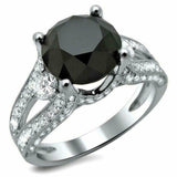 3.5ct Round Cut Black Diamond Split Shank Engagement Ring 14K White Gold Finish